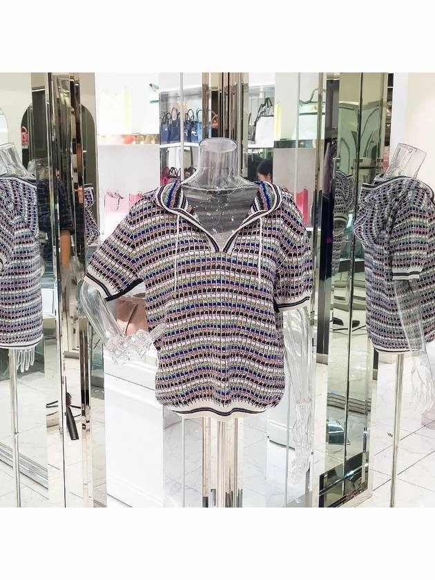 17S Short Sleeve Hooded Pullover 40 Black Multi 4ET1299 Chanel Undyed Wool Knitwear