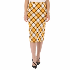  Burberry Ladies Citrus Orange Check Print Stretch Jersey Pencil Skirt