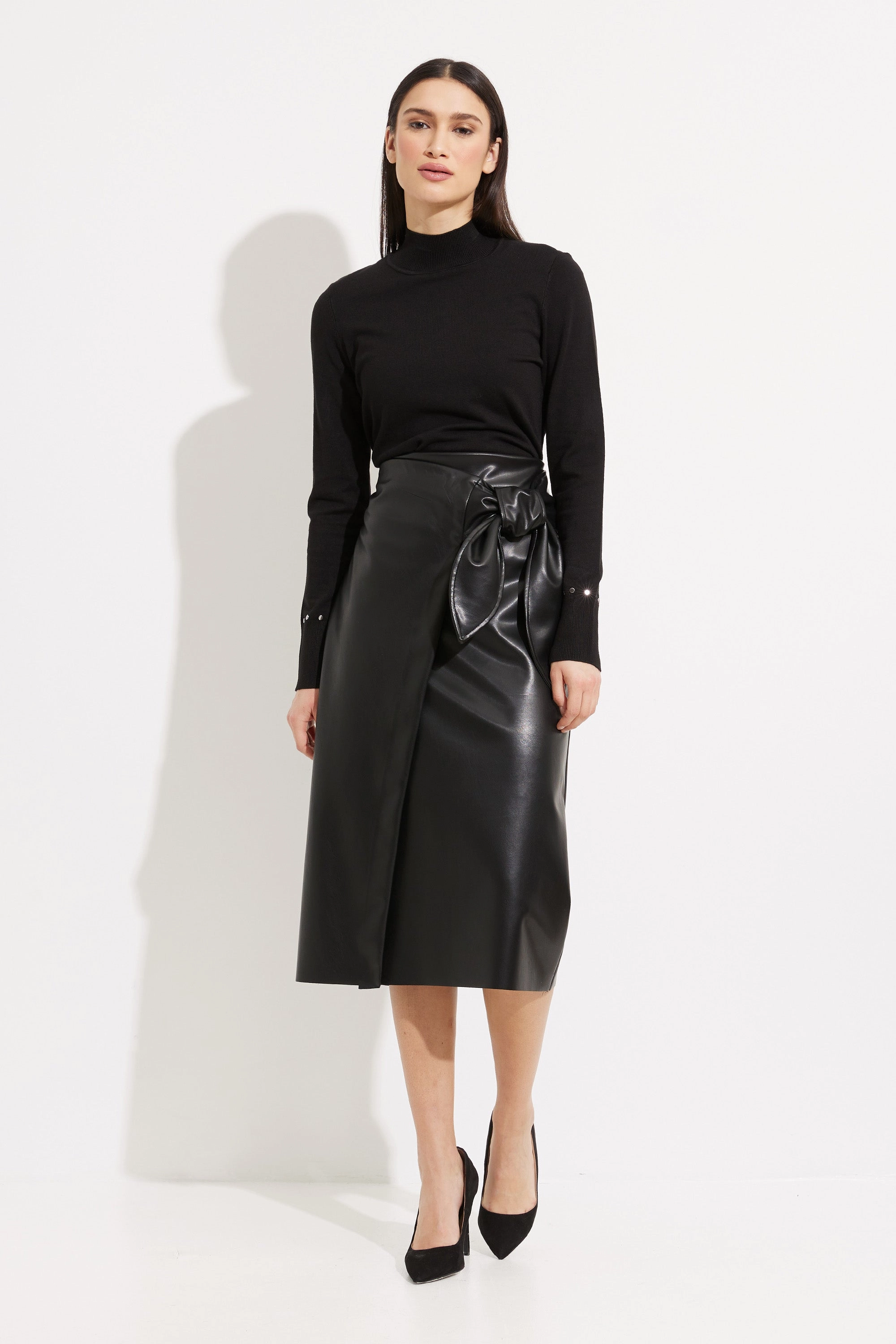  Joseph Ribkoff, 233297 Bow Detail Faux Leather Skirt