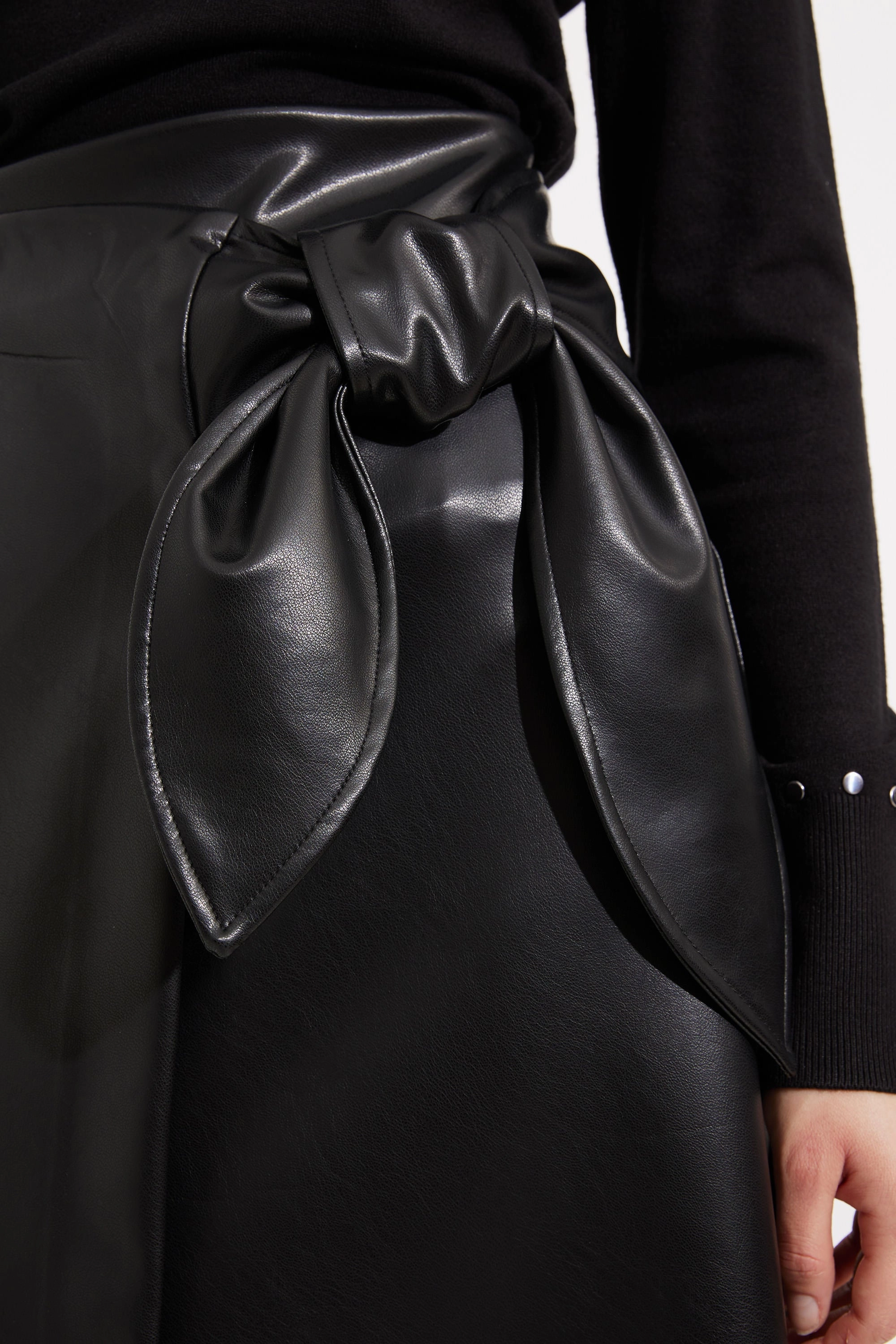 Joseph Ribkoff, 233297 Bow Detail Faux Leather Skirt