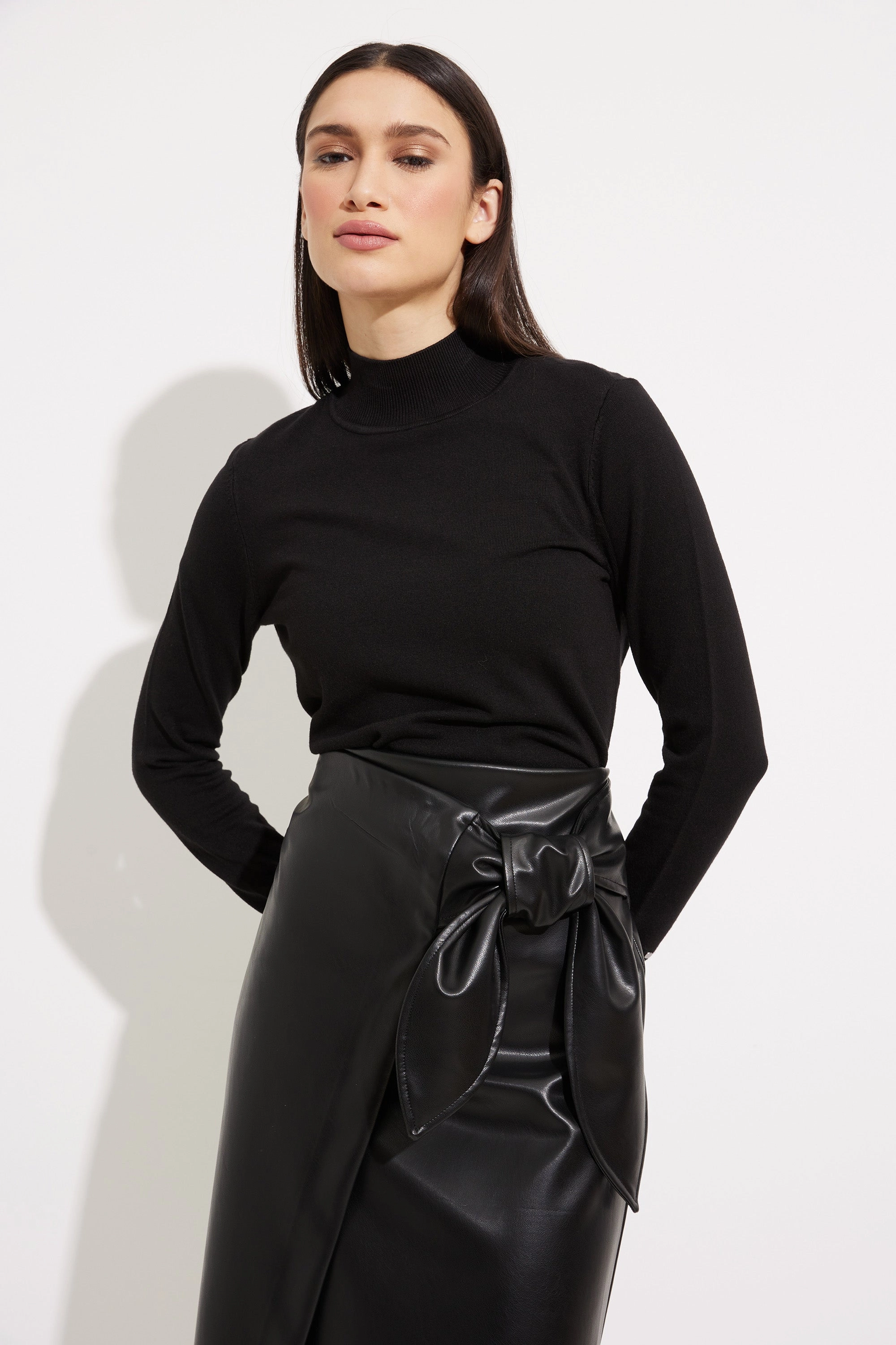 Joseph Ribkoff, 233297 Bow Detail Faux Leather Skirt