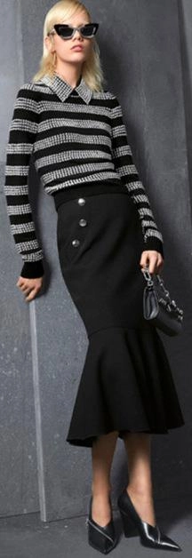 Knit Dot-Striped Sweater & Flared Pencil Skirt Set