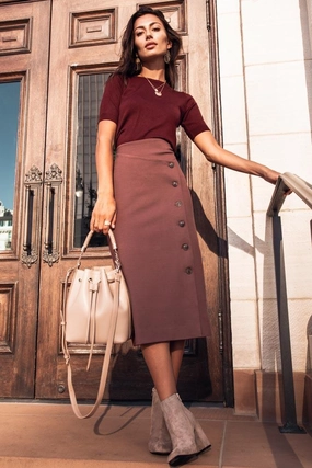 Maryn Button Down Skirt in Plum 