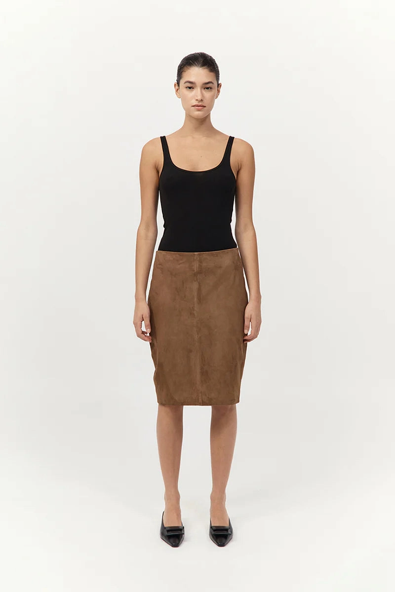 Suede Pencil Skirt in Toffee