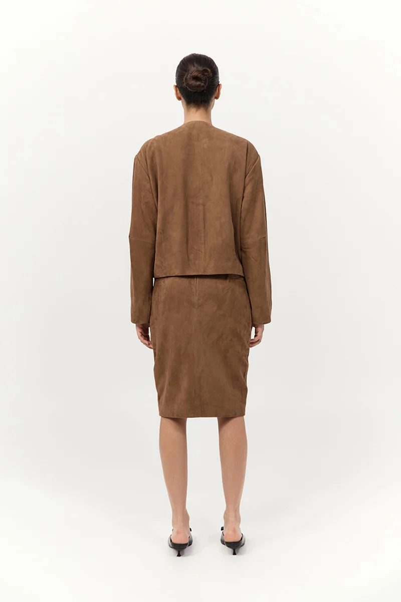 Suede Pencil Skirt in Toffee