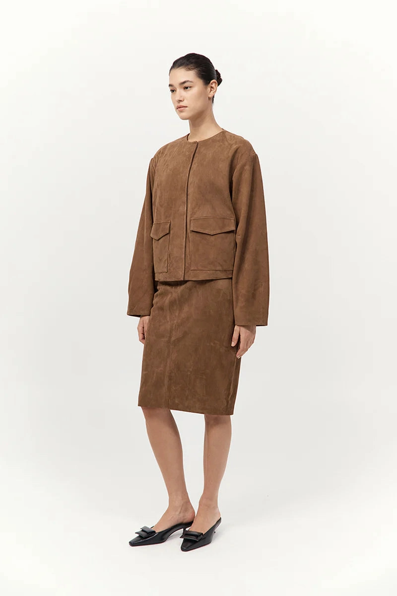 Suede Pencil Skirt in Toffee