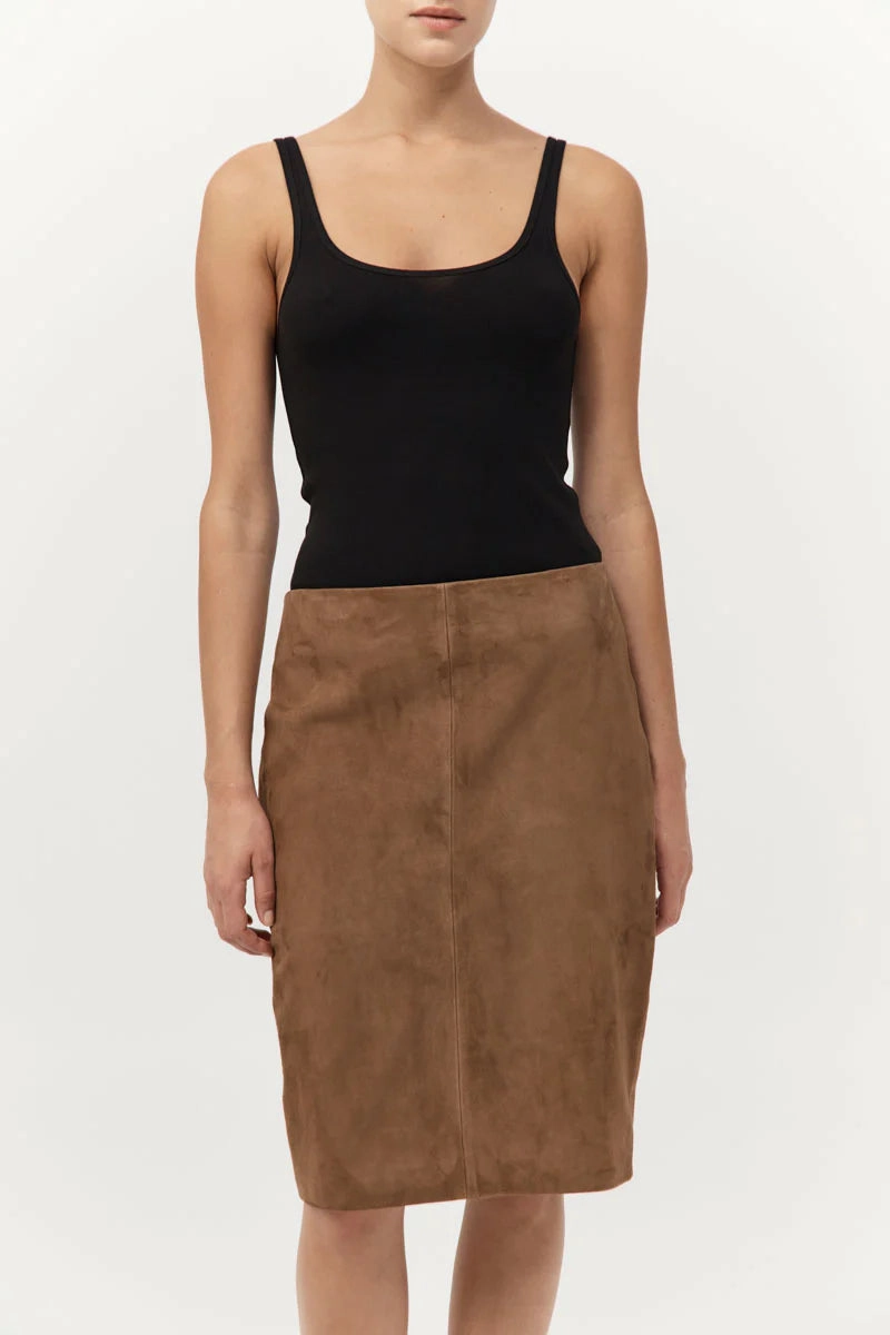 Suede Pencil Skirt in Toffee