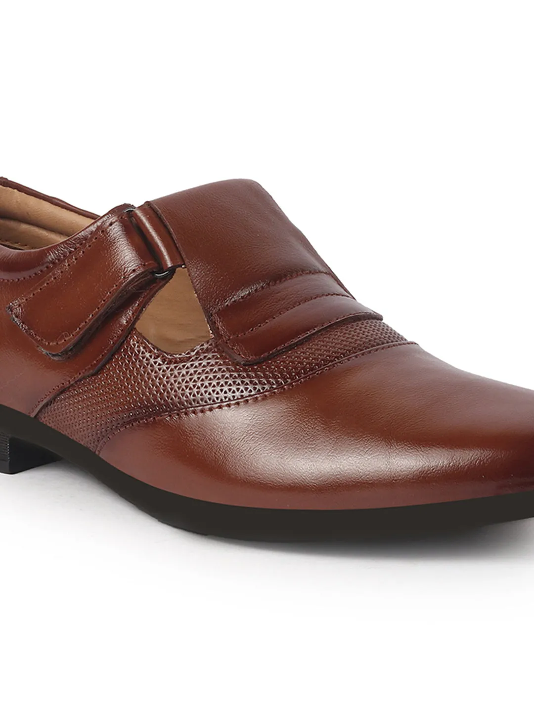 Men Tan Genuine Leather Broad Feet Breathable Slip On Pathani Shoe Style Sandals with Adjustable Strap|Memory Cushion Insole|Formal Office Wear Sandals From Mexico