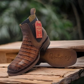 Botin de Cocodrilo Grabado Nuca con Punta Cuadrada Color Cognac Snake Western Boots