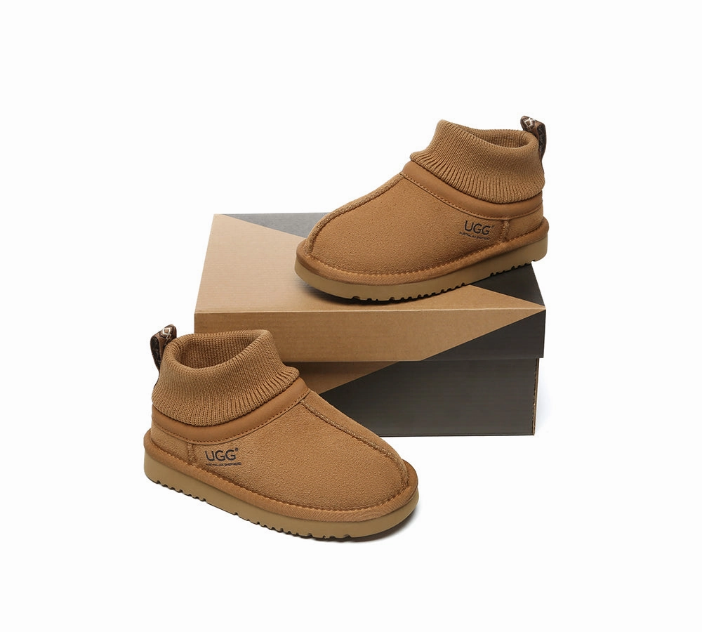 Round Toe Ostrich Boots AUSTRALIAN SHEPHERD UGG Slippers Kids Sheepskin Wool Stretchy Ankle Margaret