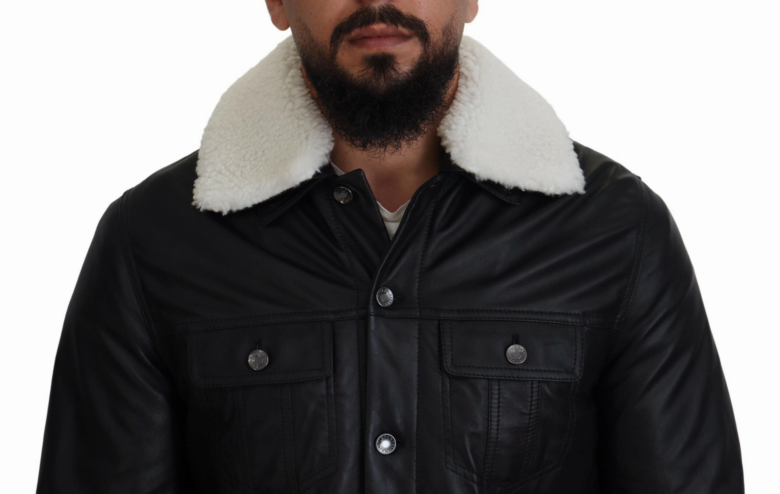 Black Lamb Leather Collared Men Coat Jacket Off Brand Carhartt Coats