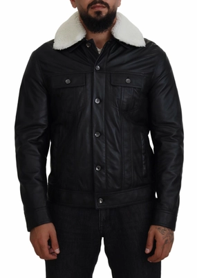 Black Lamb Leather Collared Men Coat Jacket Intrend Coats