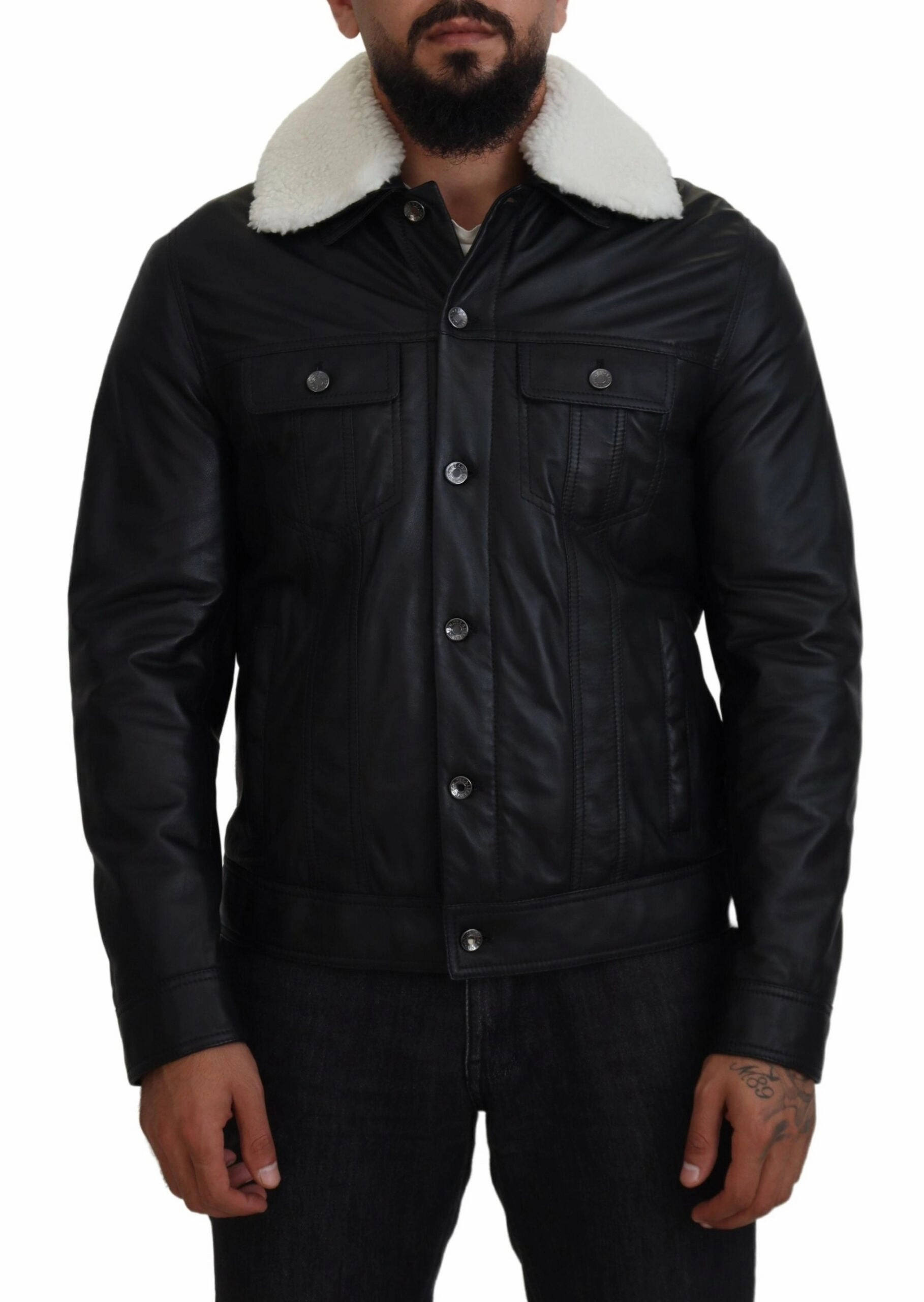 Best Places To Buy Luxury Mink Fur Coats Online Black Lamb Leather Collared Men Coat Jacket