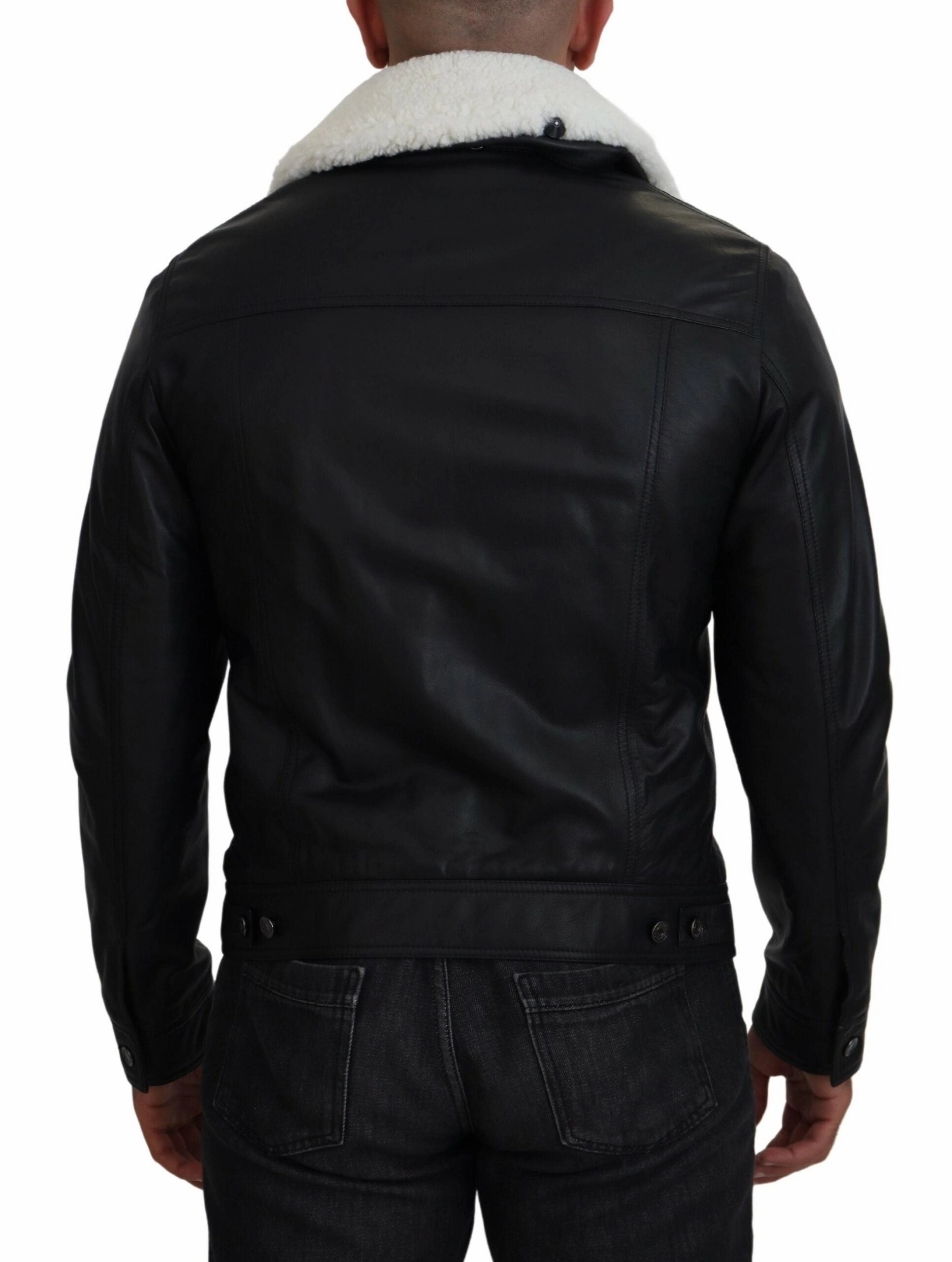 Ross Coats Black Lamb Leather Collared Men Coat Jacket
