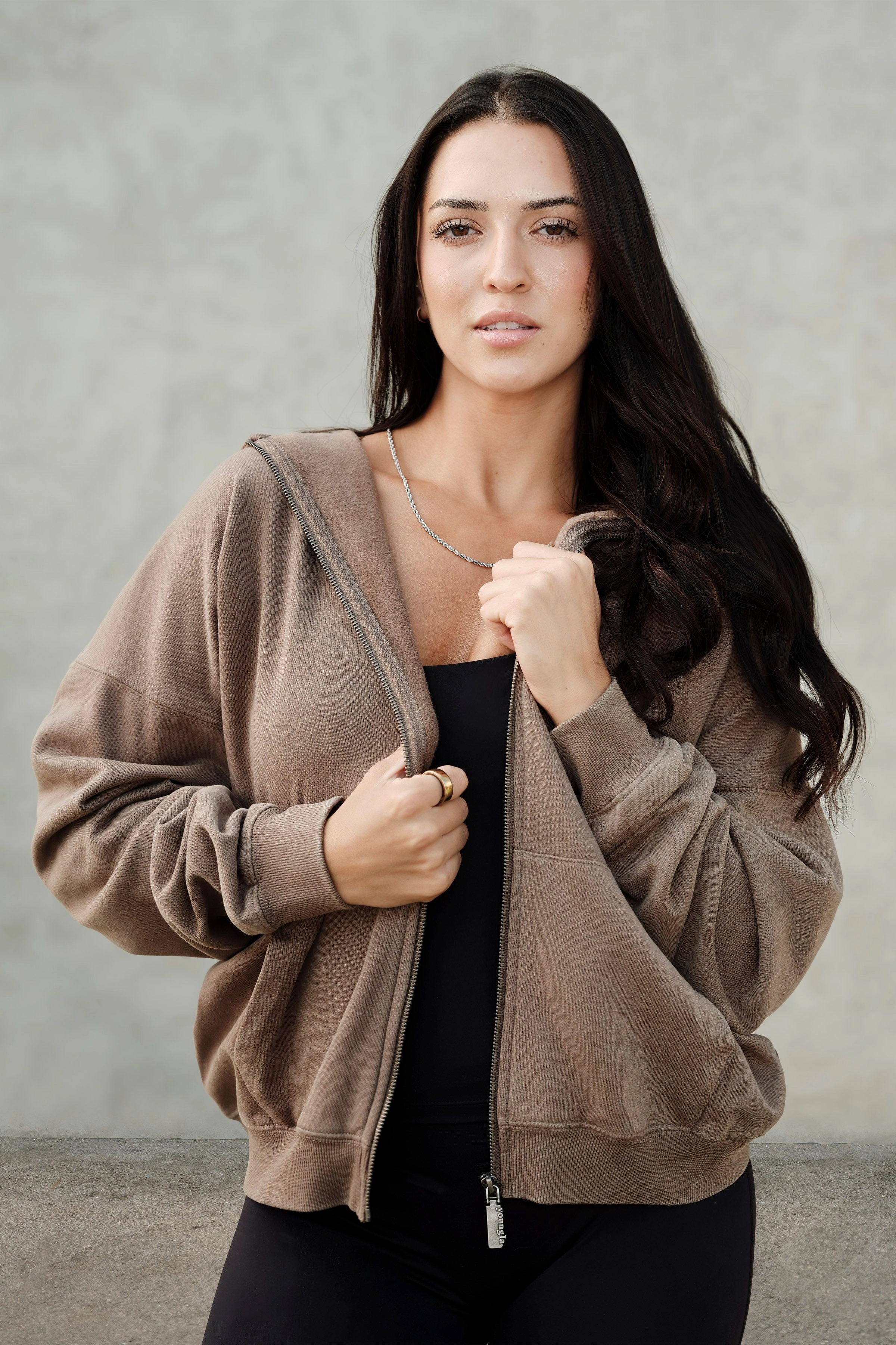 Street Sweatshirts Youngla W554 Balance Zip Hoodie Deep Taupe