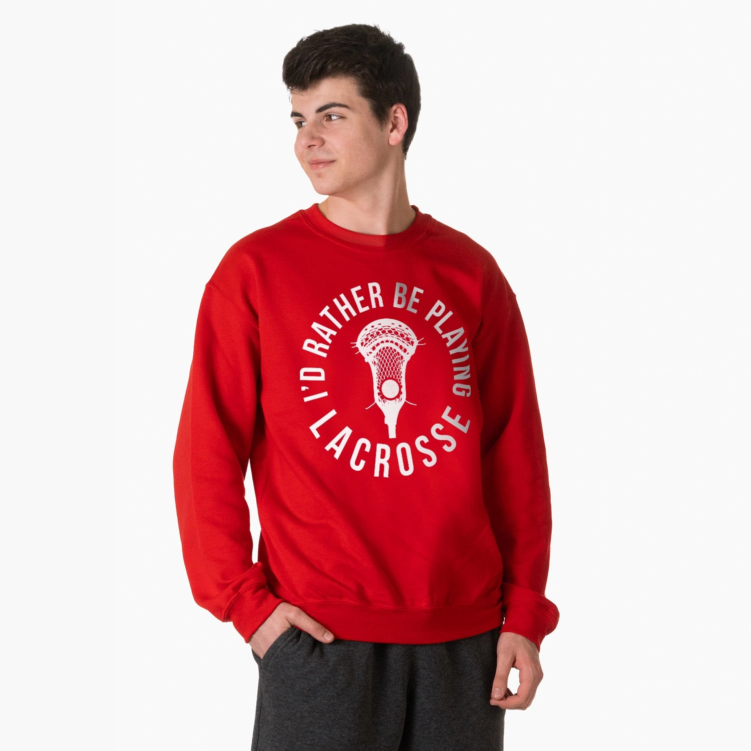 Nhl Sweatshirts Guys Lacrosse Crewneck Sweatshirt - I'd Rather Be Playing Lacrosse