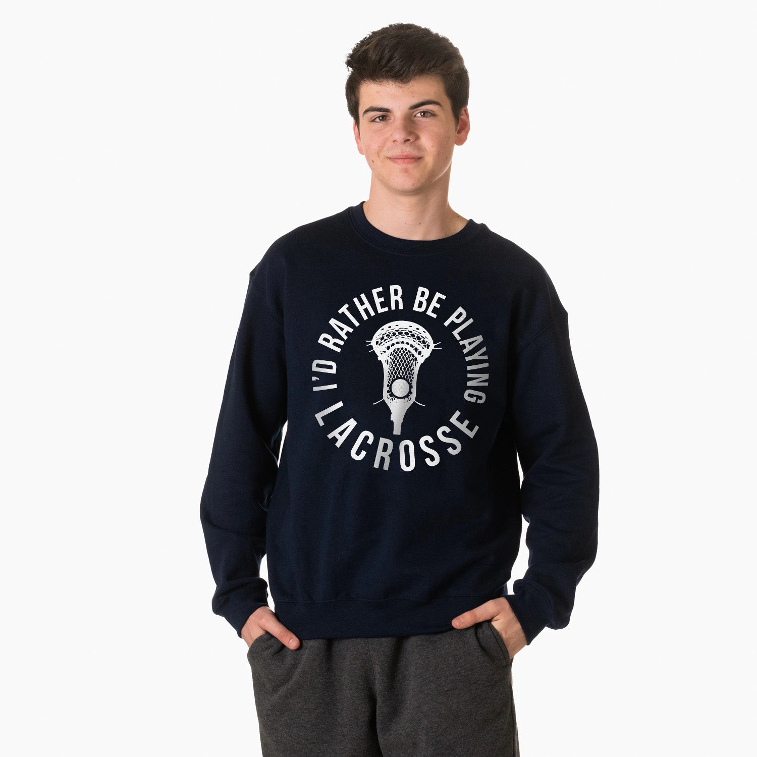 Guys Lacrosse Crewneck Sweatshirt - I'd Rather Be Playing Lacrosse Jd Sports Sweatshirts