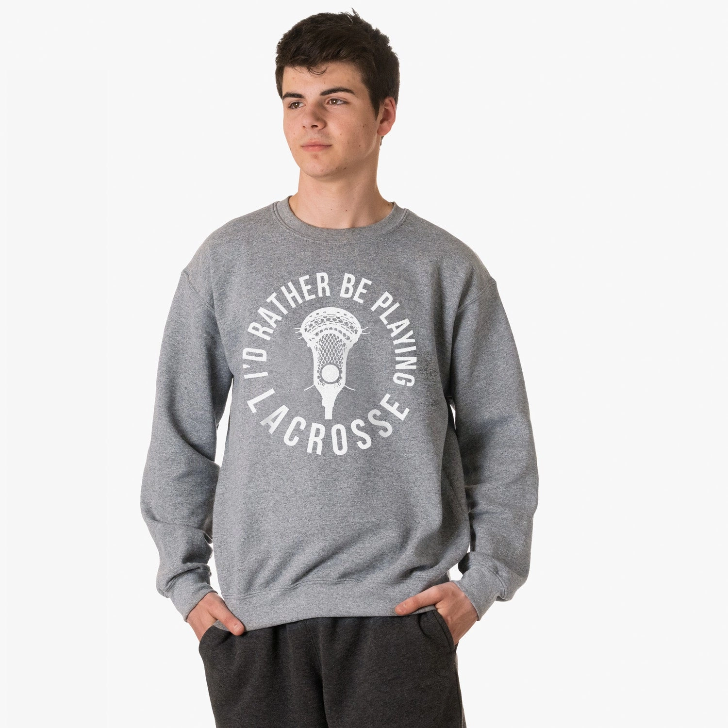 Skiing Sweatshirts Guys Lacrosse Crewneck Sweatshirt - I'd Rather Be Playing Lacrosse