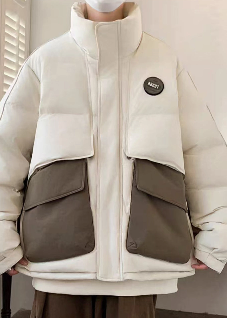 New Coffee Pockets Oversized Patchwork Duck Down Men Down Coats Winter RM009