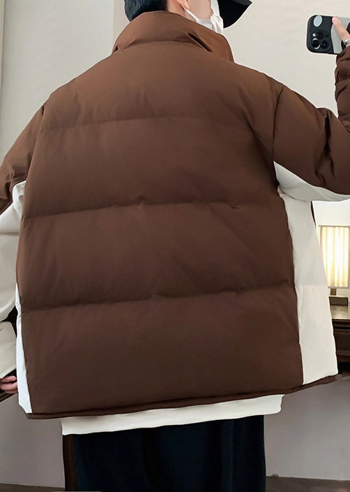 Stylish Lab Coats New Coffee Pockets Oversized Patchwork Duck Down Men Down Coats Winter RM009