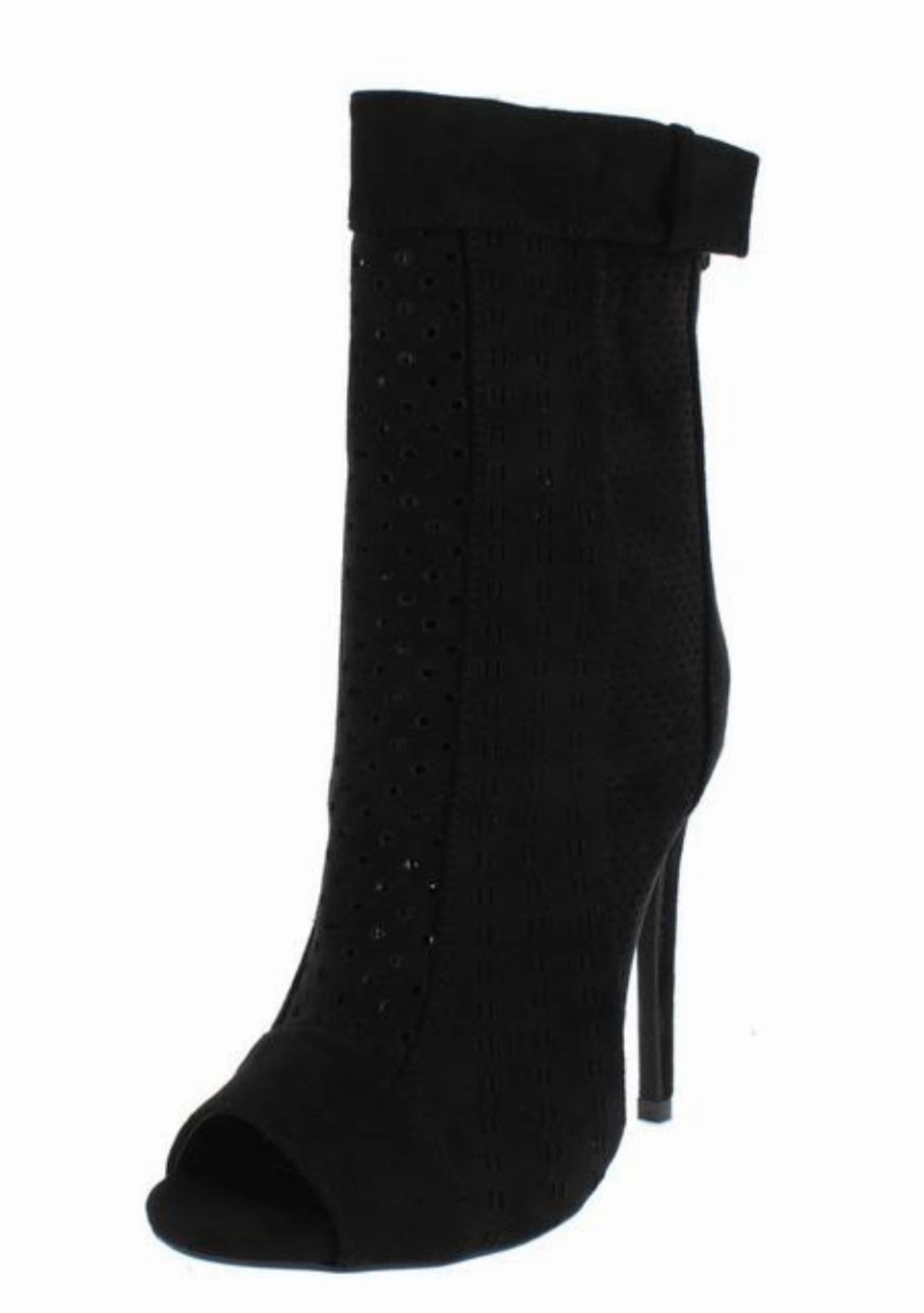 Multi Cut Out Peep Toe Booties- Black Ugg Sherpa Boots