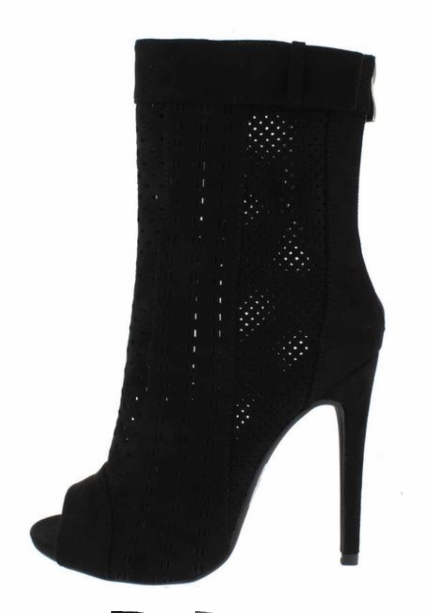 Multi Cut Out Peep Toe Booties- Black Winter Boots Wide