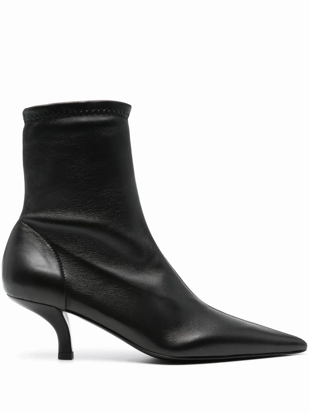 Nappa Heeled Sock Boot in Black Wide Calf Ankle Boots