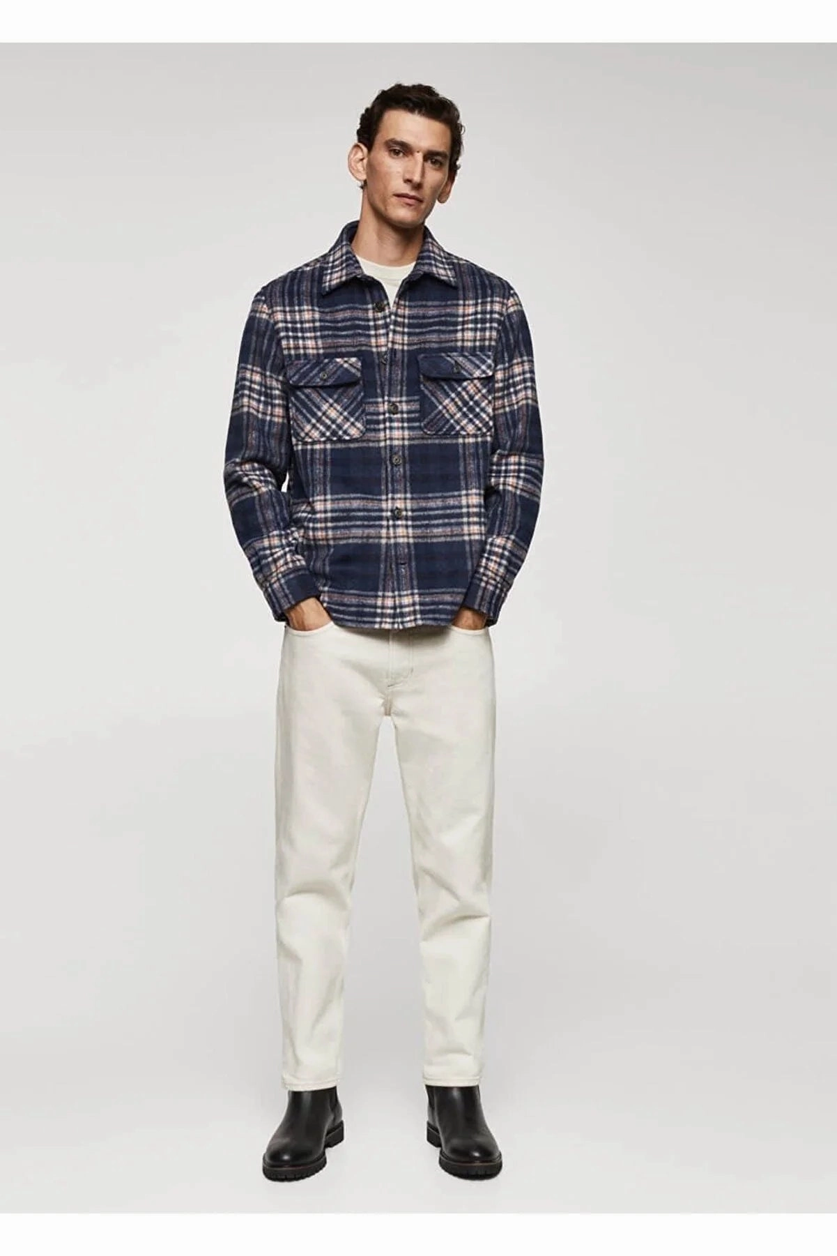 Mango Men's Checked Wool Blend Shirt Jacket Aka Jackets And Sweaters