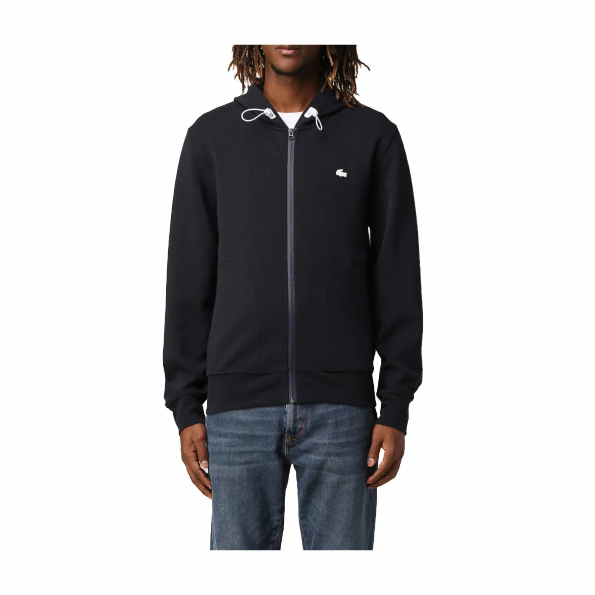 Collegiate Crew Neck Sweatshirts Lacoste Men's Hooded Cotton Blend Lettered Zip Sweatshirt
