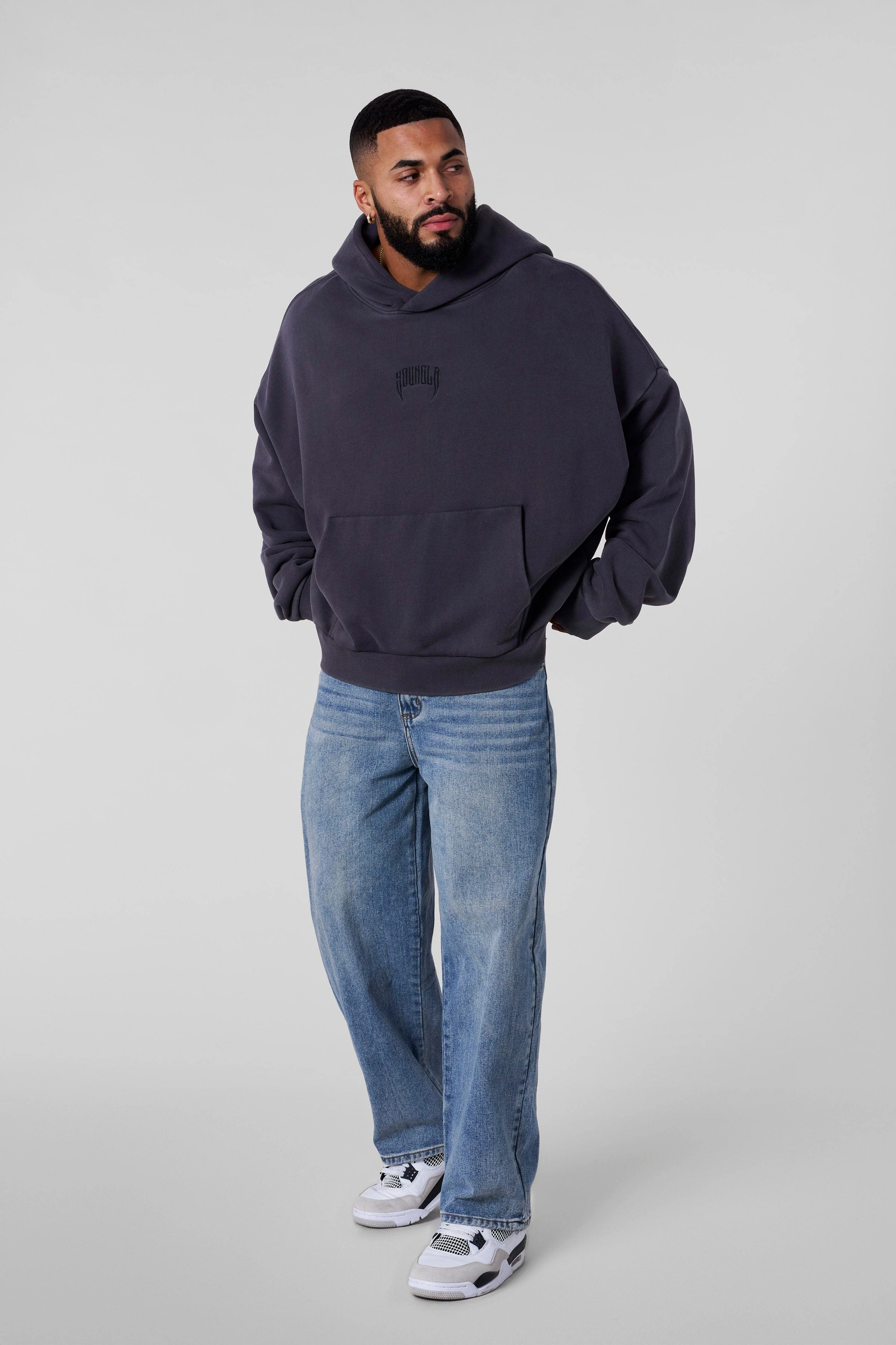 Sweatshirts Half Zip Youngla 5028 - Supersized Chaos Hoodies Grey Wash