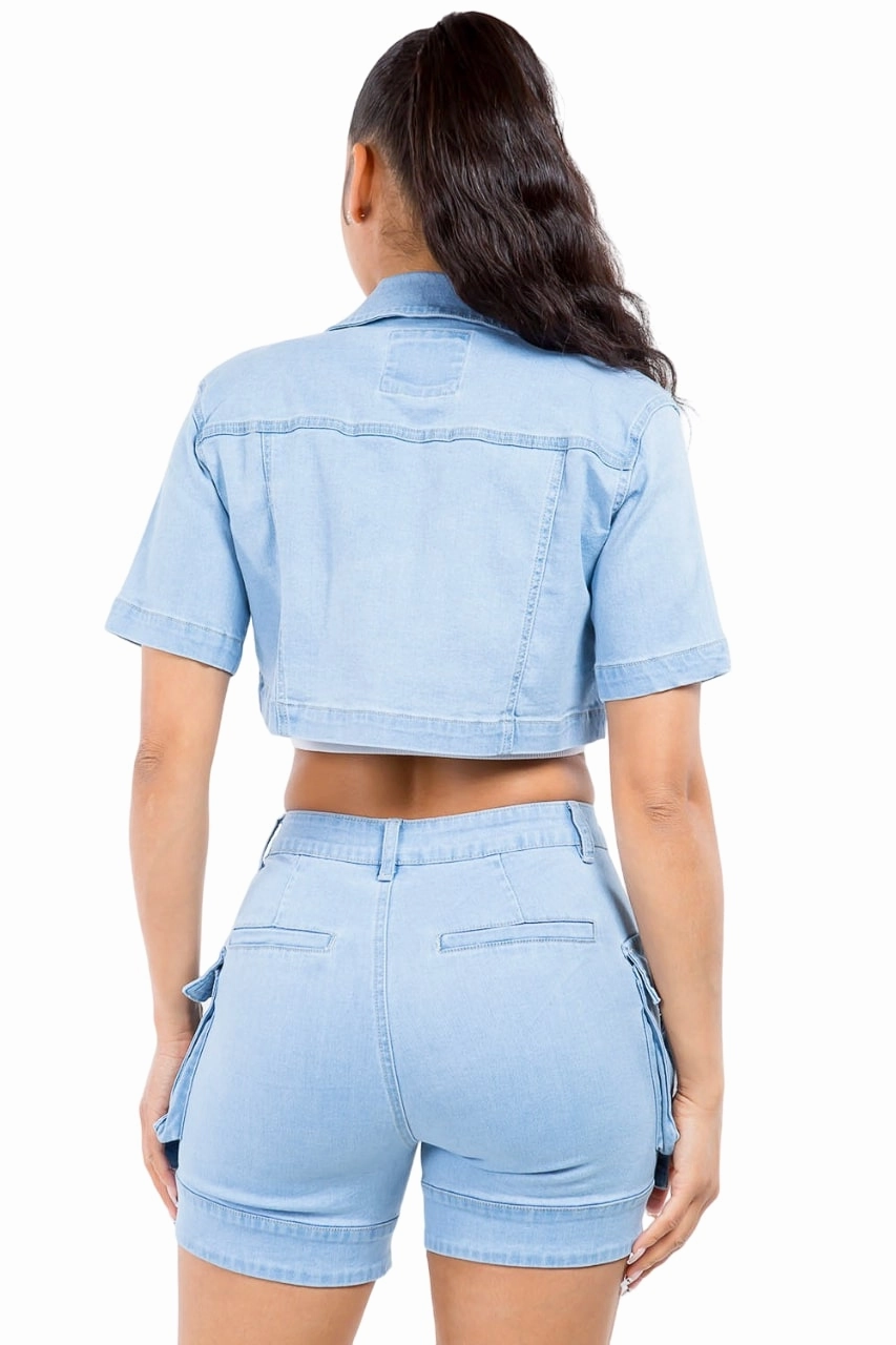 Western Leather Jackets American Bazi Women's Utility Pockets Cropped Denim Jackets