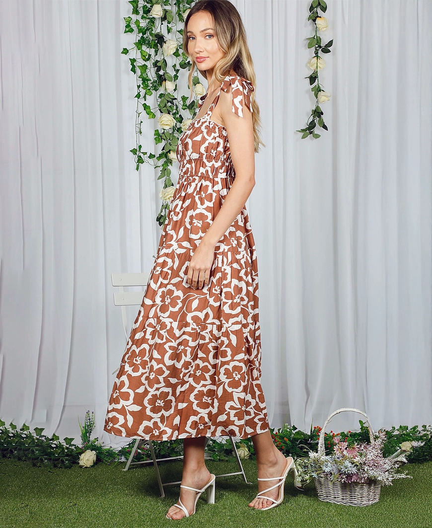 Fitted Knit Midi Dress Amiri Floral Ruffle Tiered Midi Dress  Rust