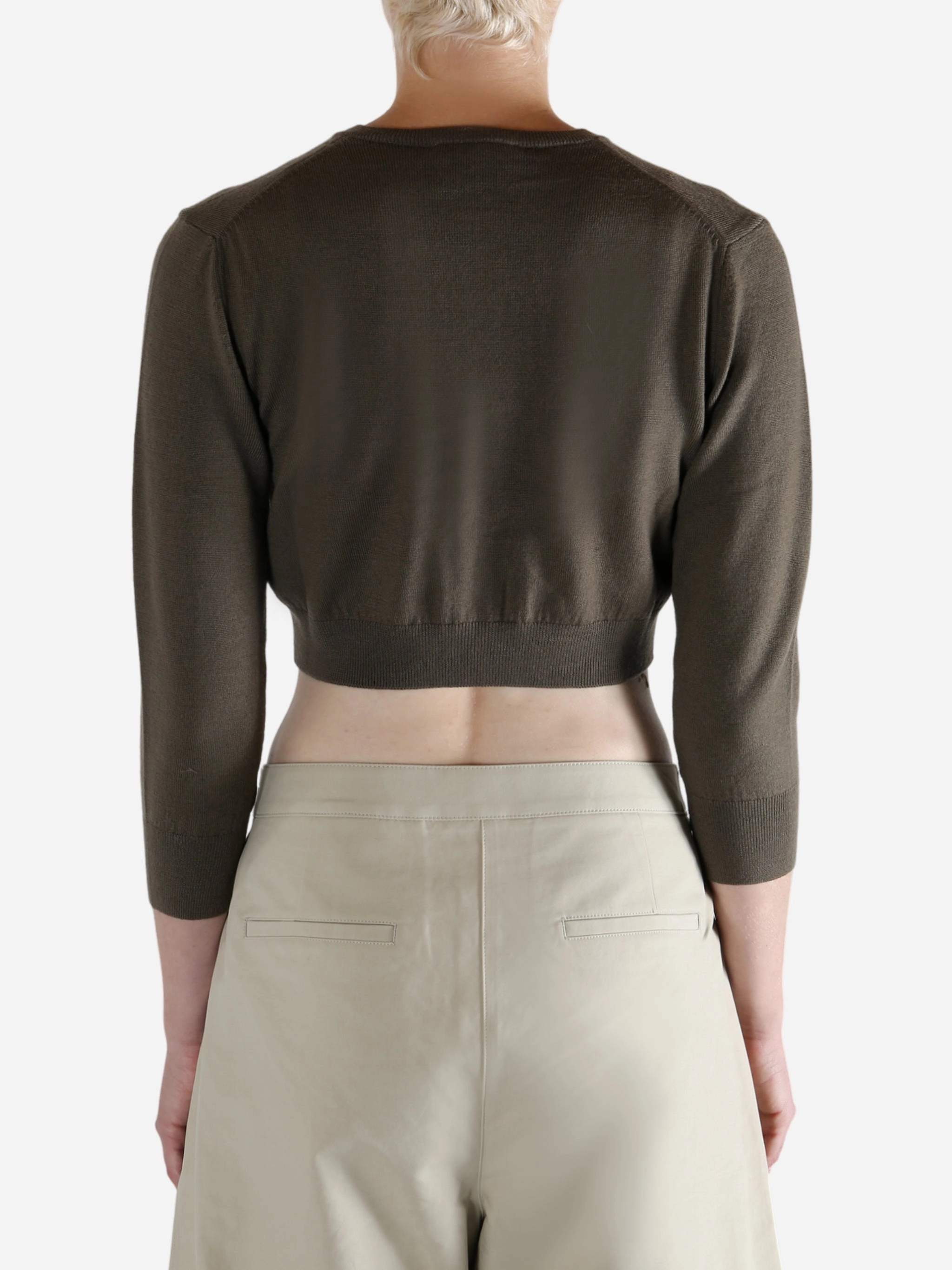 AMOMENTO - Women Round Neck Crop Cardigan Duffy Knitwear