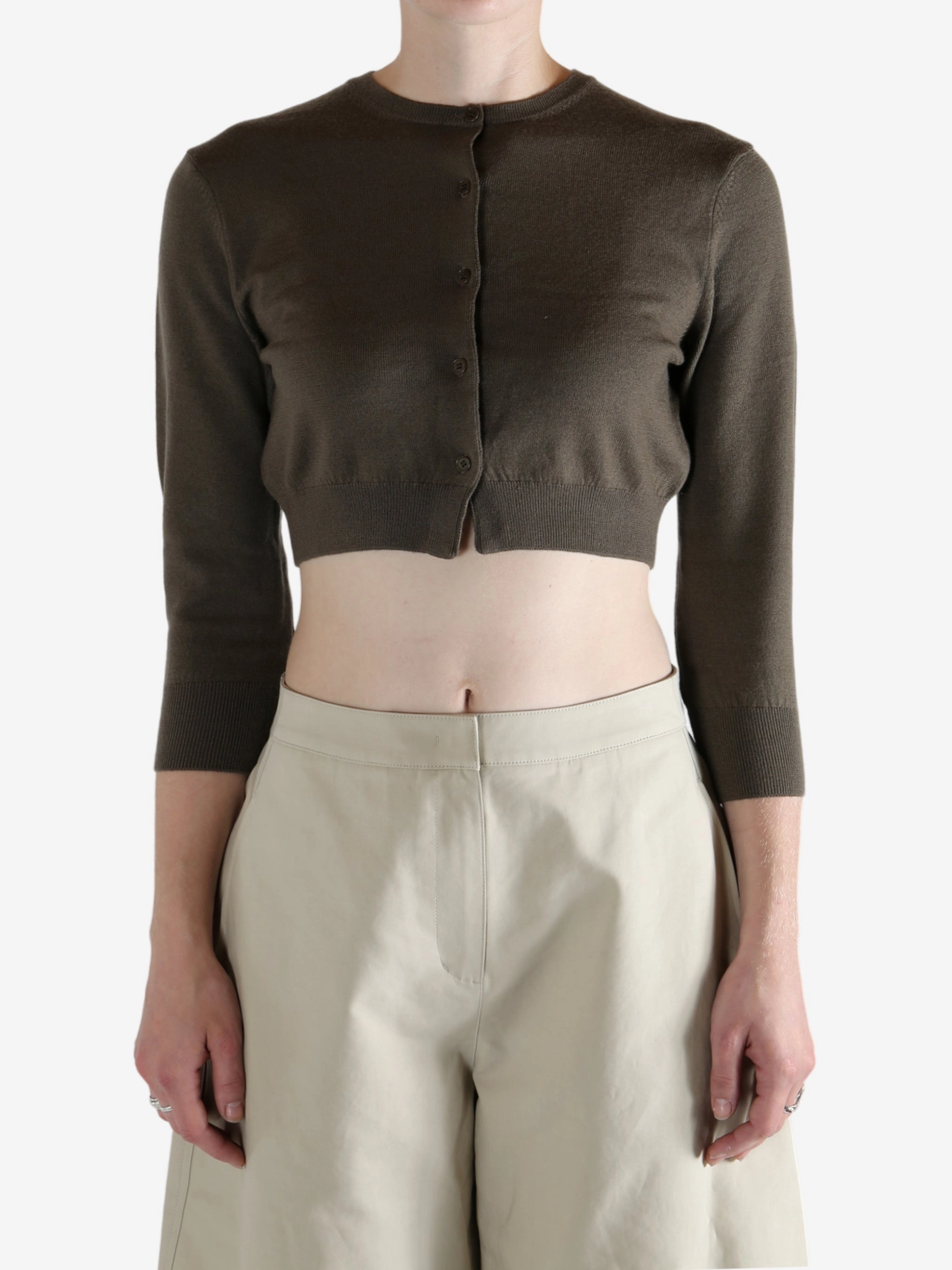 AMOMENTO - Women Round Neck Crop Cardigan Rodier Knitwear