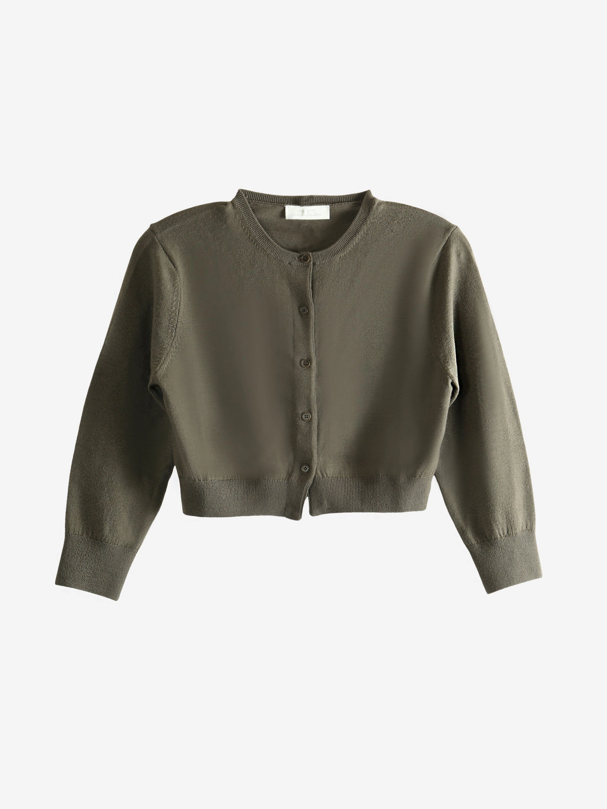 AMOMENTO - Women Round Neck Crop Cardigan Fawn Collective Knitwear