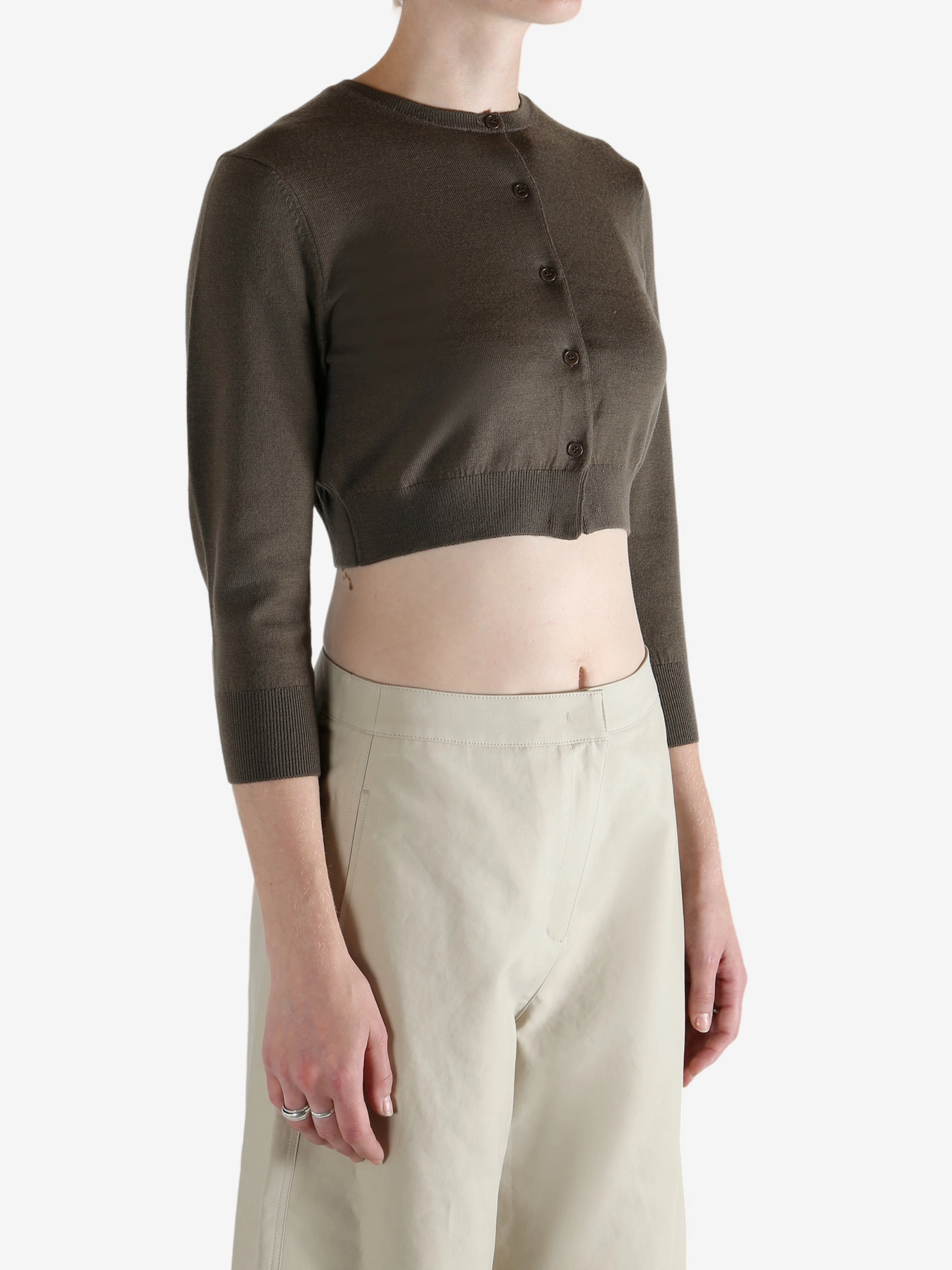 AMOMENTO - Women Round Neck Crop Cardigan Country Knitwear