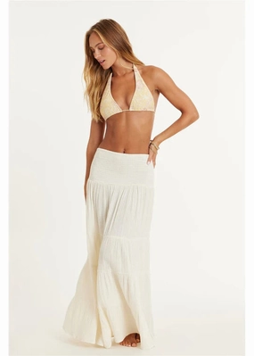 Amuse Coastal Cruisin Woven Skirt Glitter Fabric One Shoulder Ruched Slit Maxi Dress