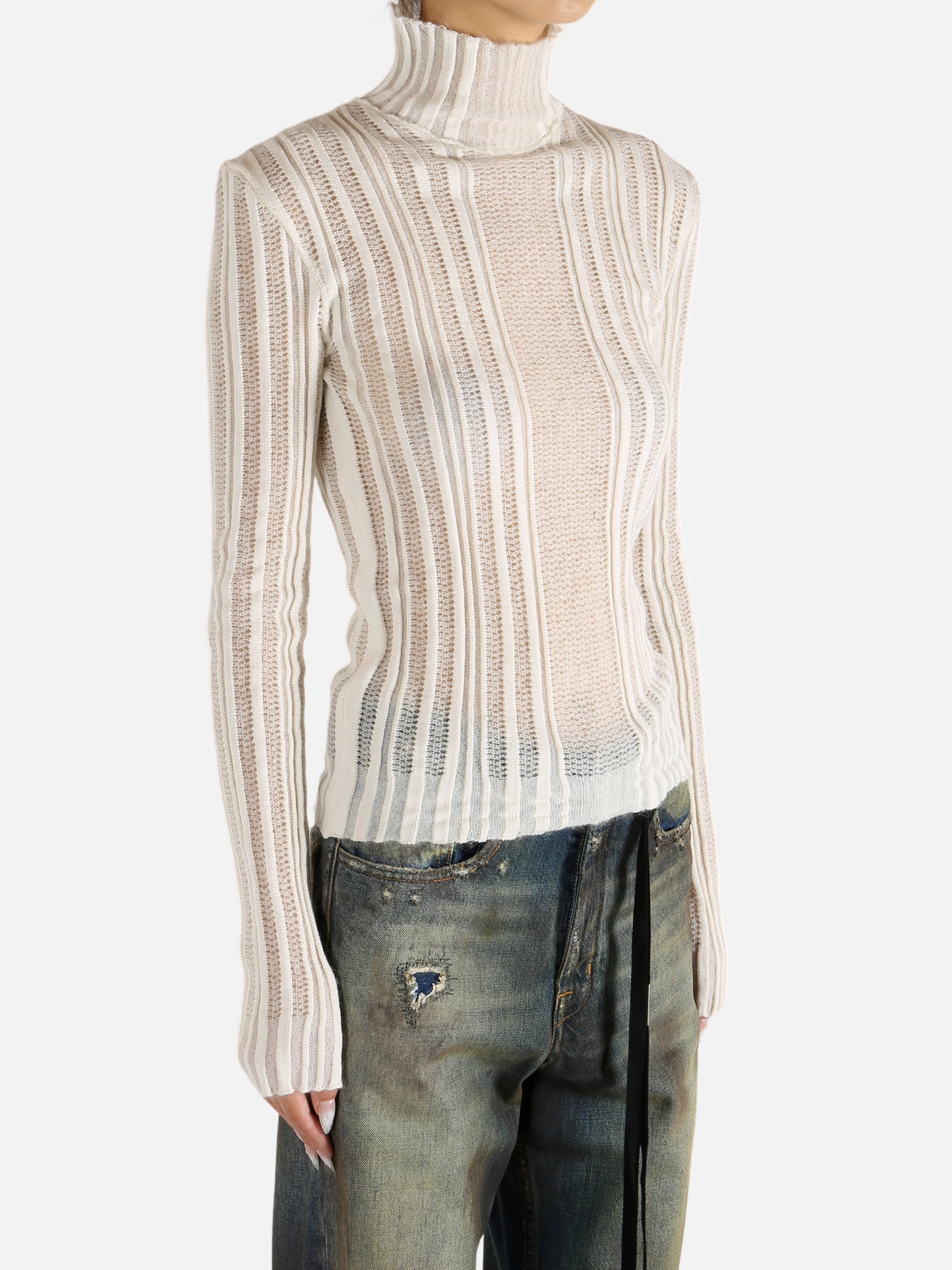 Belluna Knitwear ANN DEMEULEMEESTER - Women Aamu Irregular Rib Turtleneck Sweater