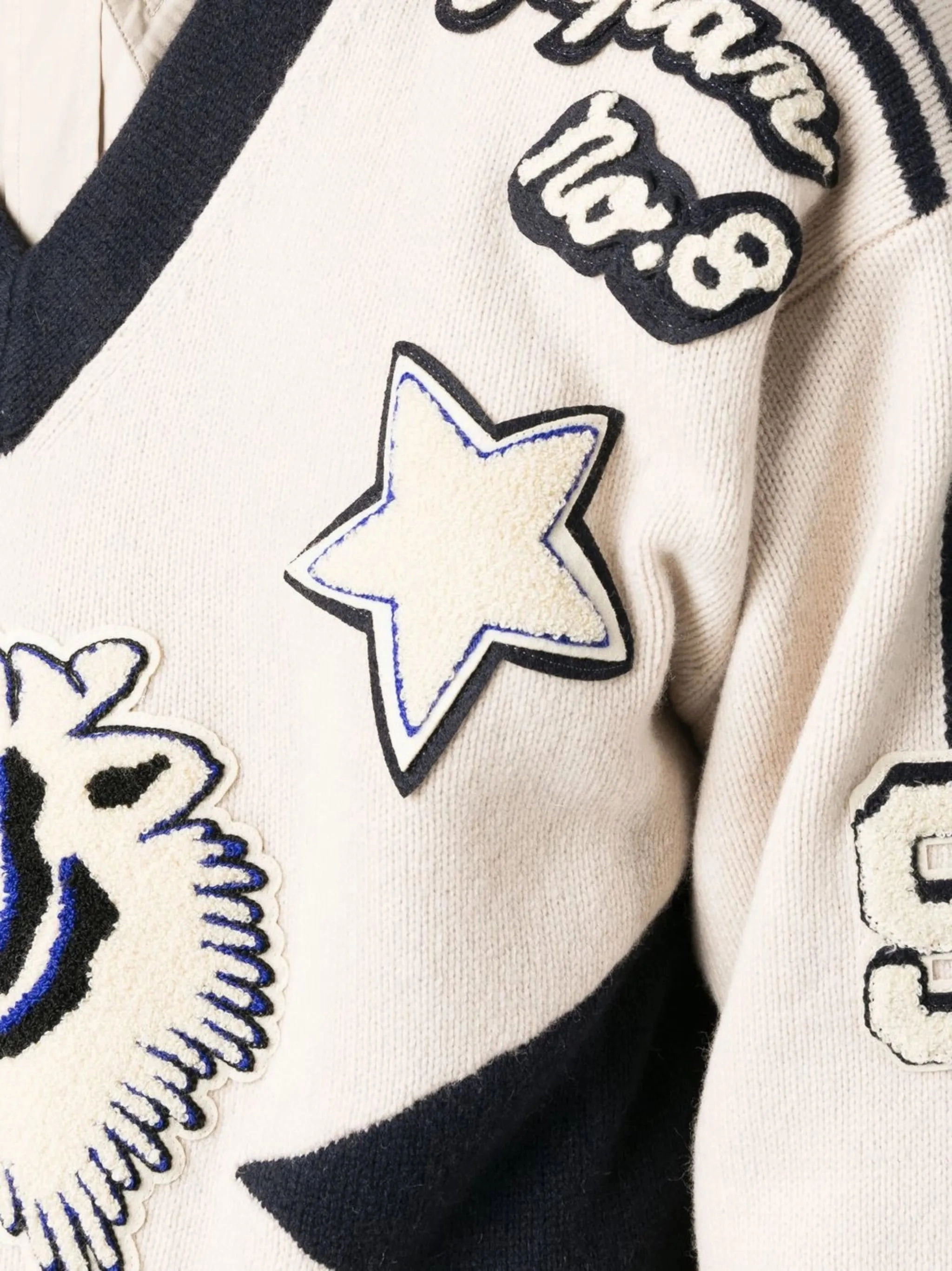 Linen Knitwear applique-detail V-neck jumper