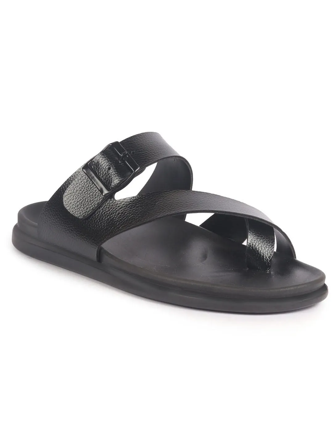Sandals Discontinued Men Black Toe Ring Kolhapuri Adjustable Strap Slip On Outdoor Slippers|Anti Skid Sole Sandals|PU PAD Insole