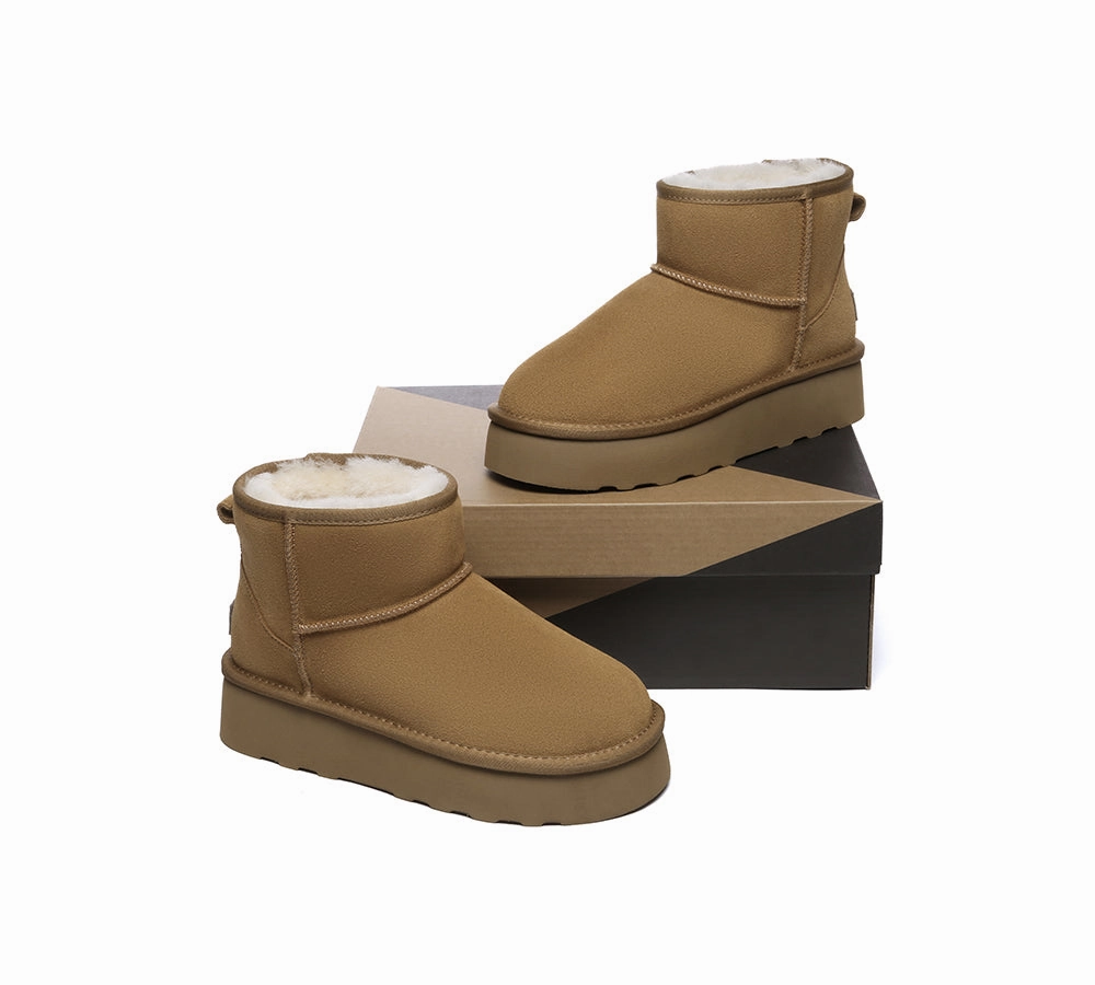Square Toe Ankle Boots AUSTRALIAN SHEPHERD UGG Boots Sheepskin Wool Ankle Platform Rommie