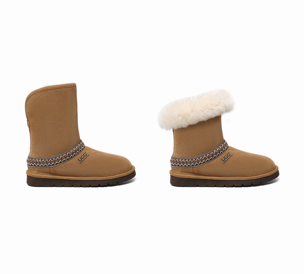 Navy Boots AUSTRALIAN SHEPHERD UGG Boots Sheepskin Wool Knitted Isleen