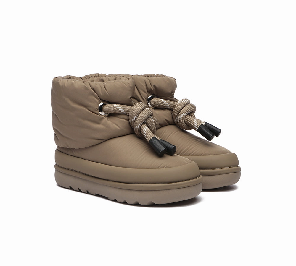 Lace Up Work Boots EVERAU UGG  Boots Women Sheepskin Wool Waterproof Adjustable Drawstring Ankle Delabra