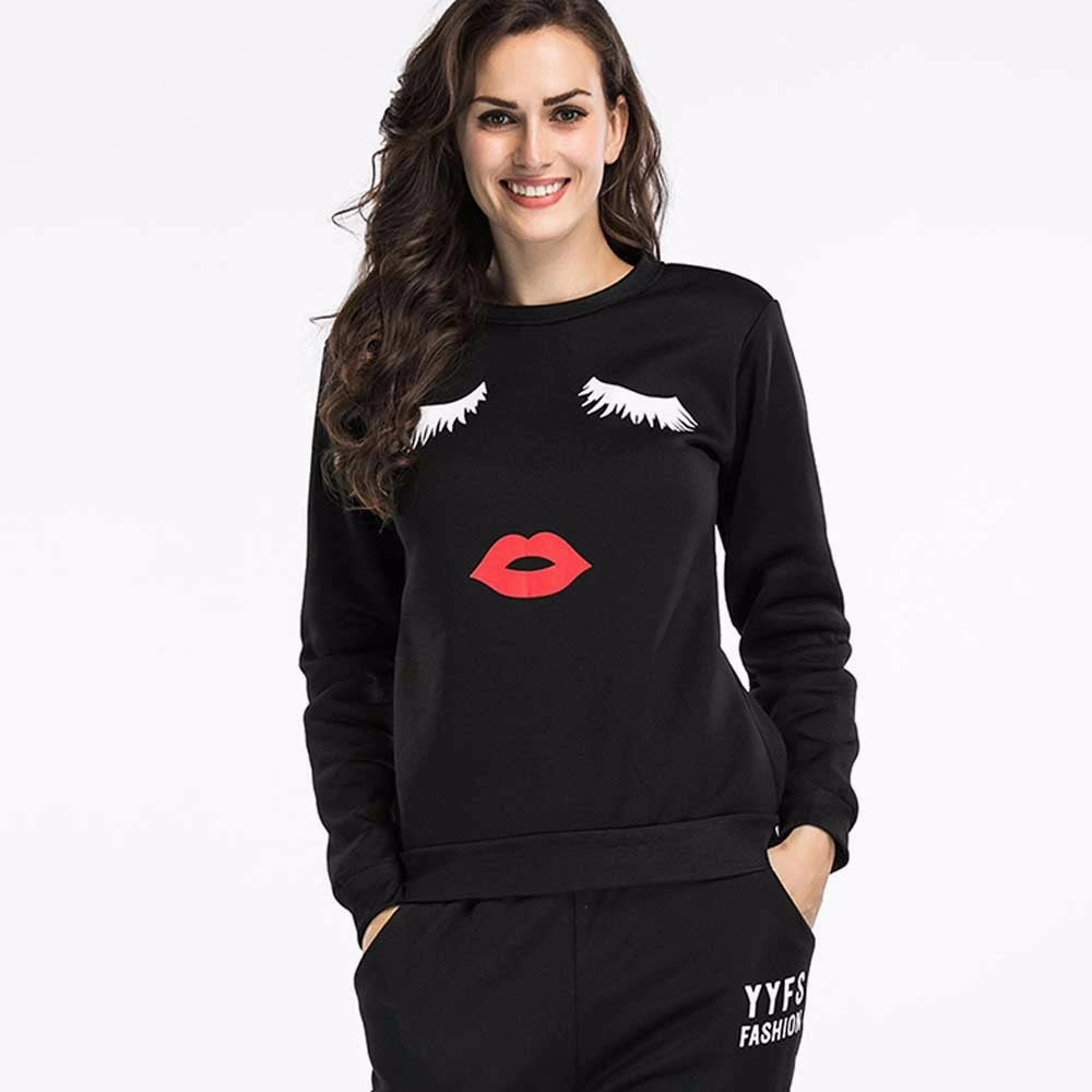Rock Sweatshirts Autumn Winter Sweatshirt  Clubwear Outfit Long Sleeves Top For Women Female Black kawaii Funny Printed felpe donna Pullovers