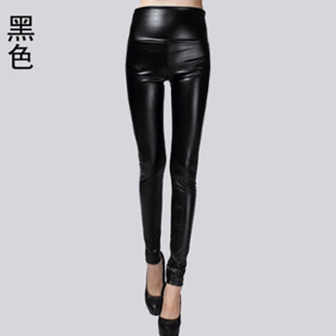 Autumn Winter Women Thin Velvet PU Leather Pants