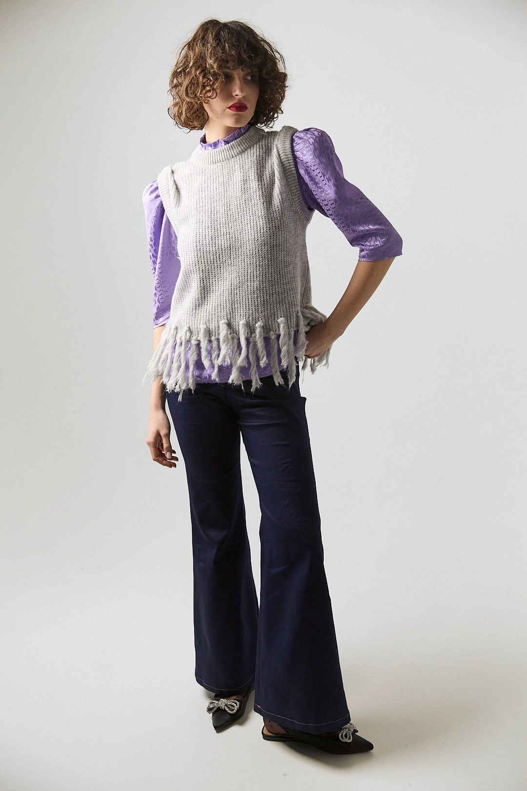 Baby Mohair Fantasy Vest in Calm Grey color Green Coast Knitwear