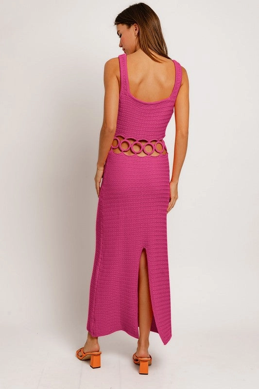 Bali Square Neck Sleeveless Crochet Midi Dress Embroidered Tank Midi Dress