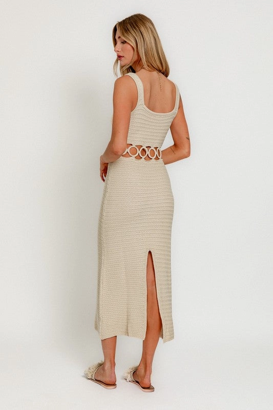 Pieces Midi Dress Bali Square Neck Sleeveless Crochet Midi Dress