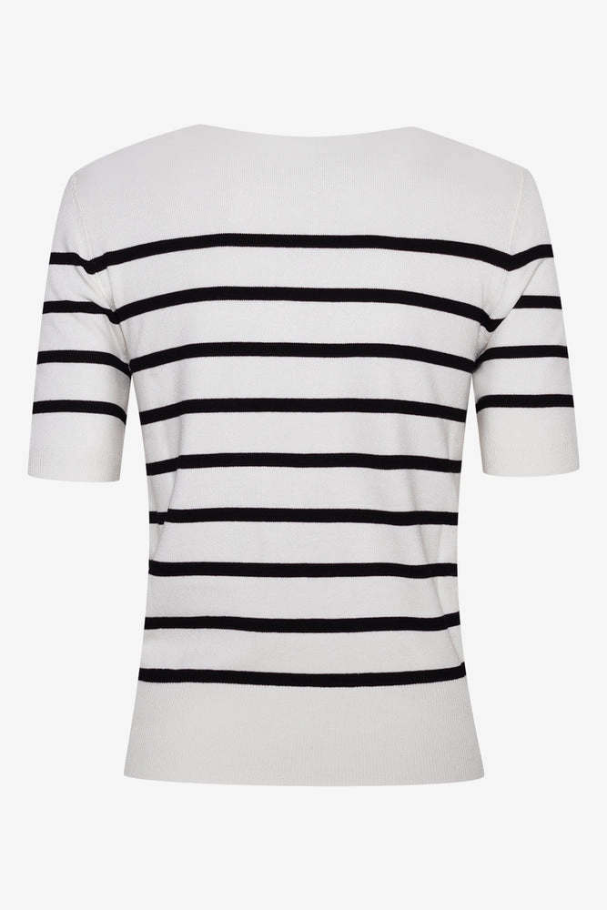 Ballerina Sleeve Striped Crew Neck Top Black And White The Elder Statesman Knitwear