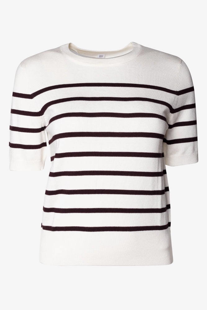 Rage Knitwear Ludhiana Ballerina Sleeve Striped Crew Neck Top Brown And White